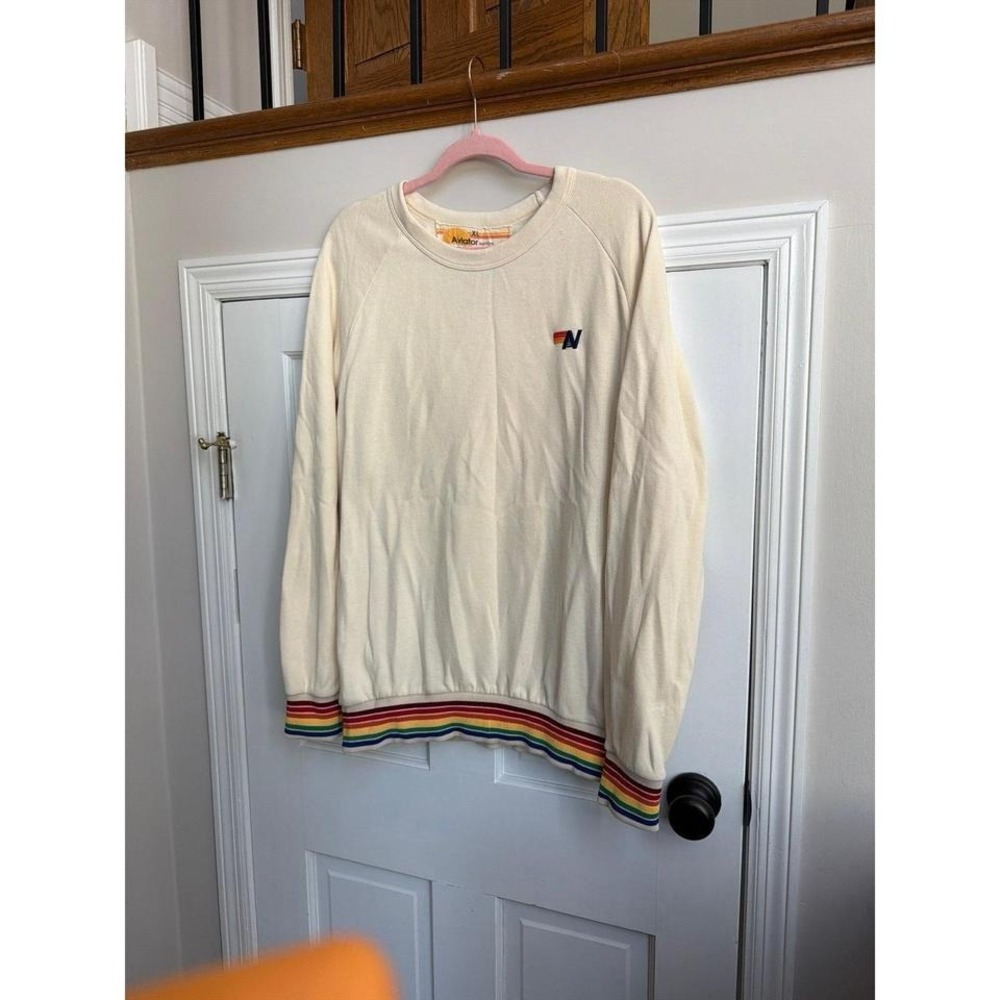 Aviator Nation with rainbow stripes on the waistband and cuffs women's xl